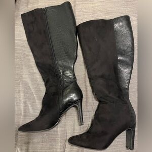 Extended Calf Black Knee-High Boots